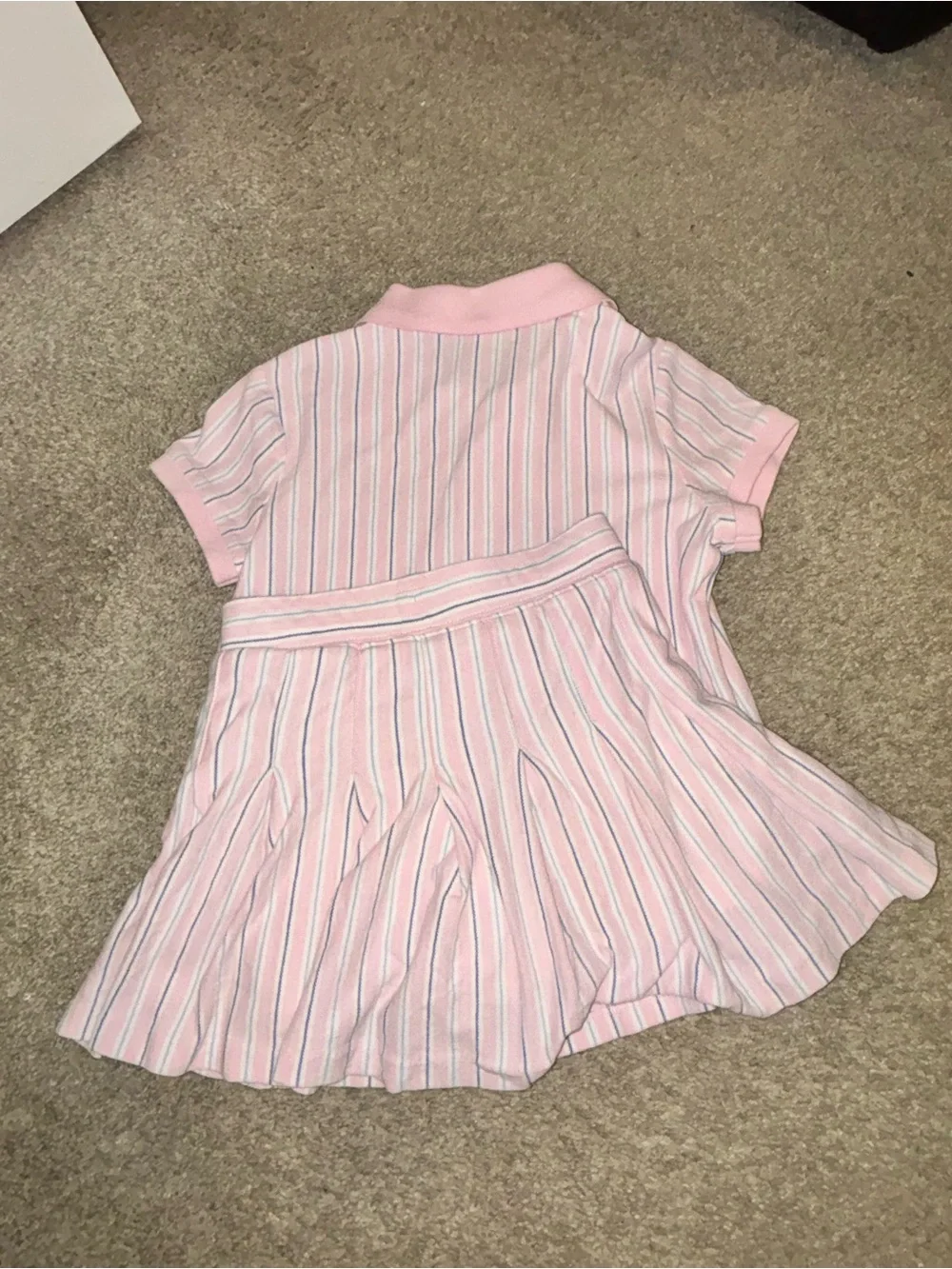Polo by Ralph Lauren Light Pink White Blue Striped Girls Polo Top & Skort Set